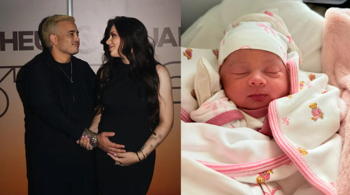 Kauan, da dupla com Matheus, e Sarah Biancolini anunciam o nascimento da filha Aurora